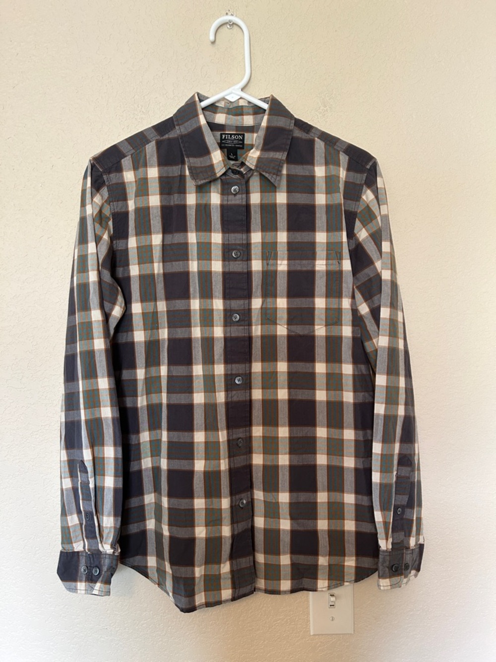 Filson Long Sleeve Plaid Button-Down Shirt 100% Cotton Rugged Large Workwear